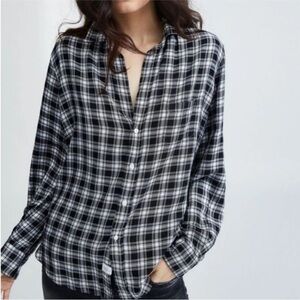 Frank & Eileen Black and White Plaid Button Down Shirt Size Small